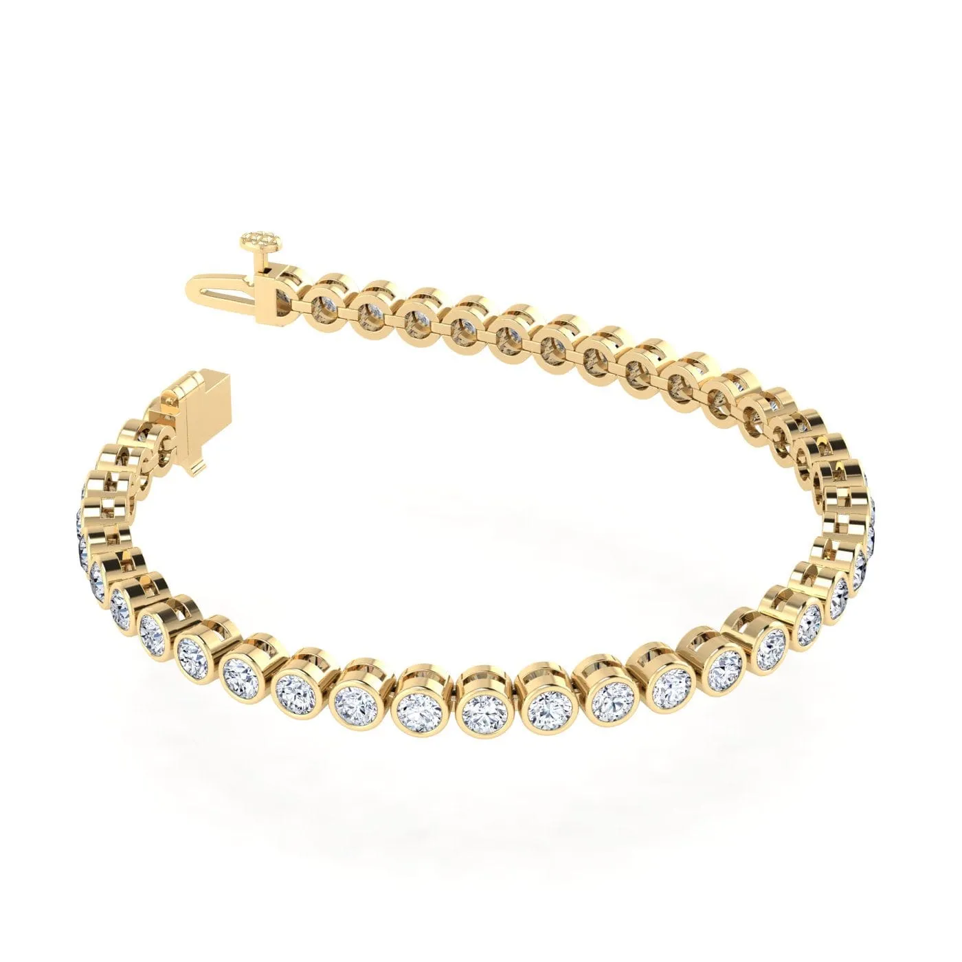 14K Gold and Diamond 6 ct Tennis Bracelet Bezel Set, Lab Grown