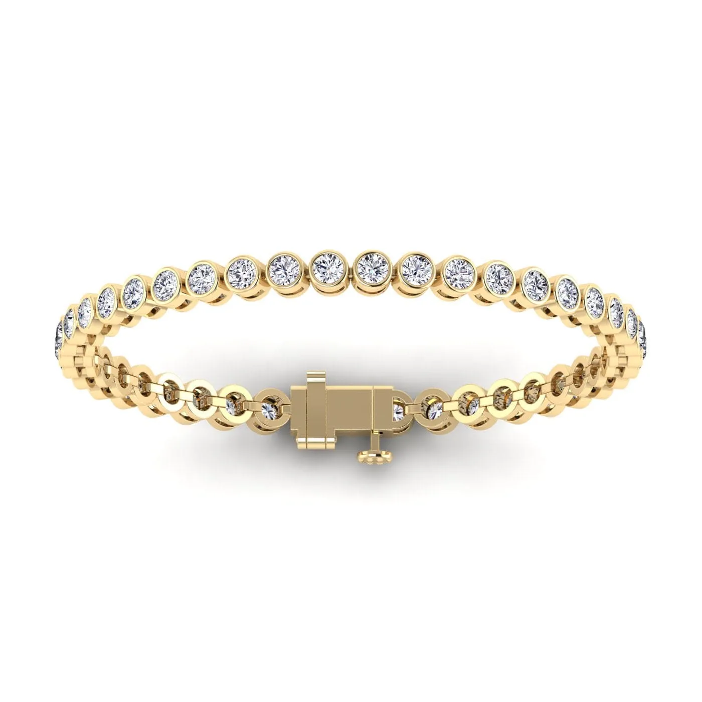 14K Gold and Diamond 6 ct Tennis Bracelet Bezel Set, Lab Grown