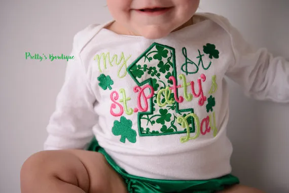 1st St. Patricks day outfit- girls My 1st St. Patrick's Day shirt- St. Patricks outfit shirt, headband, tutu and legwamers