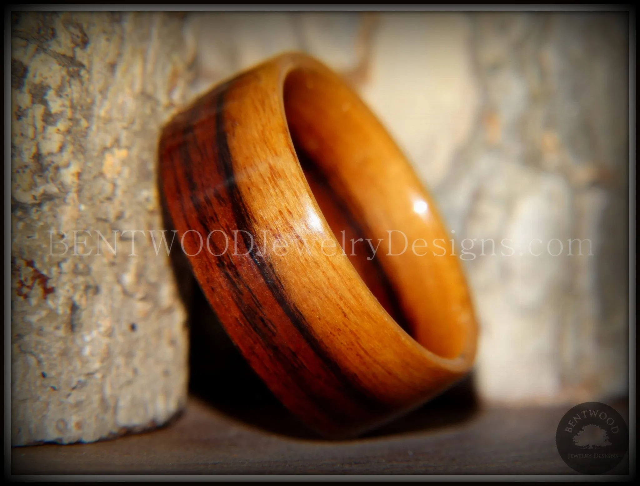 Bentwood Ring - Striped Kingwood Classic Handcrafted Durable and Unique Wood Ring