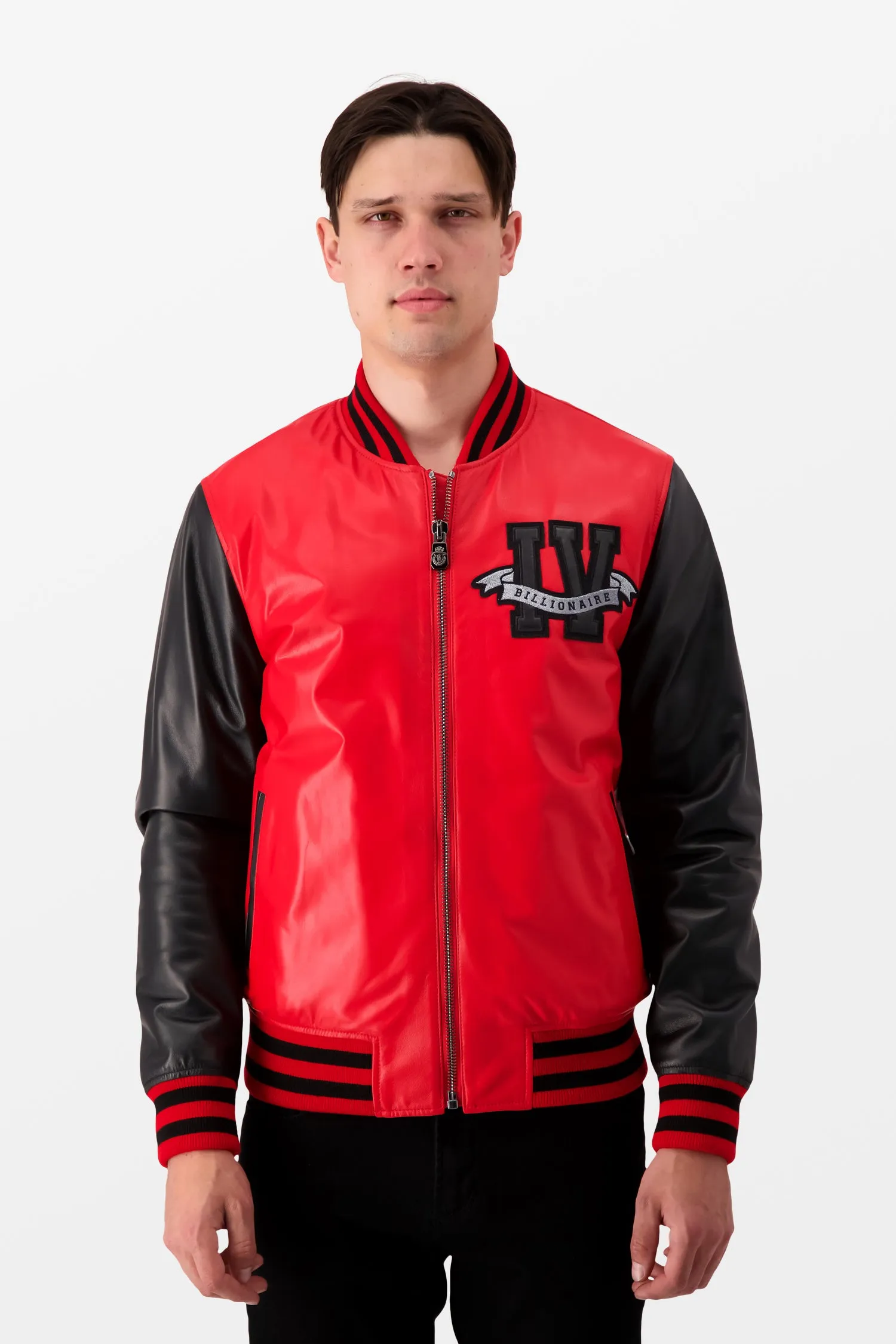 Billionaire Red Leather Bomber Jacket