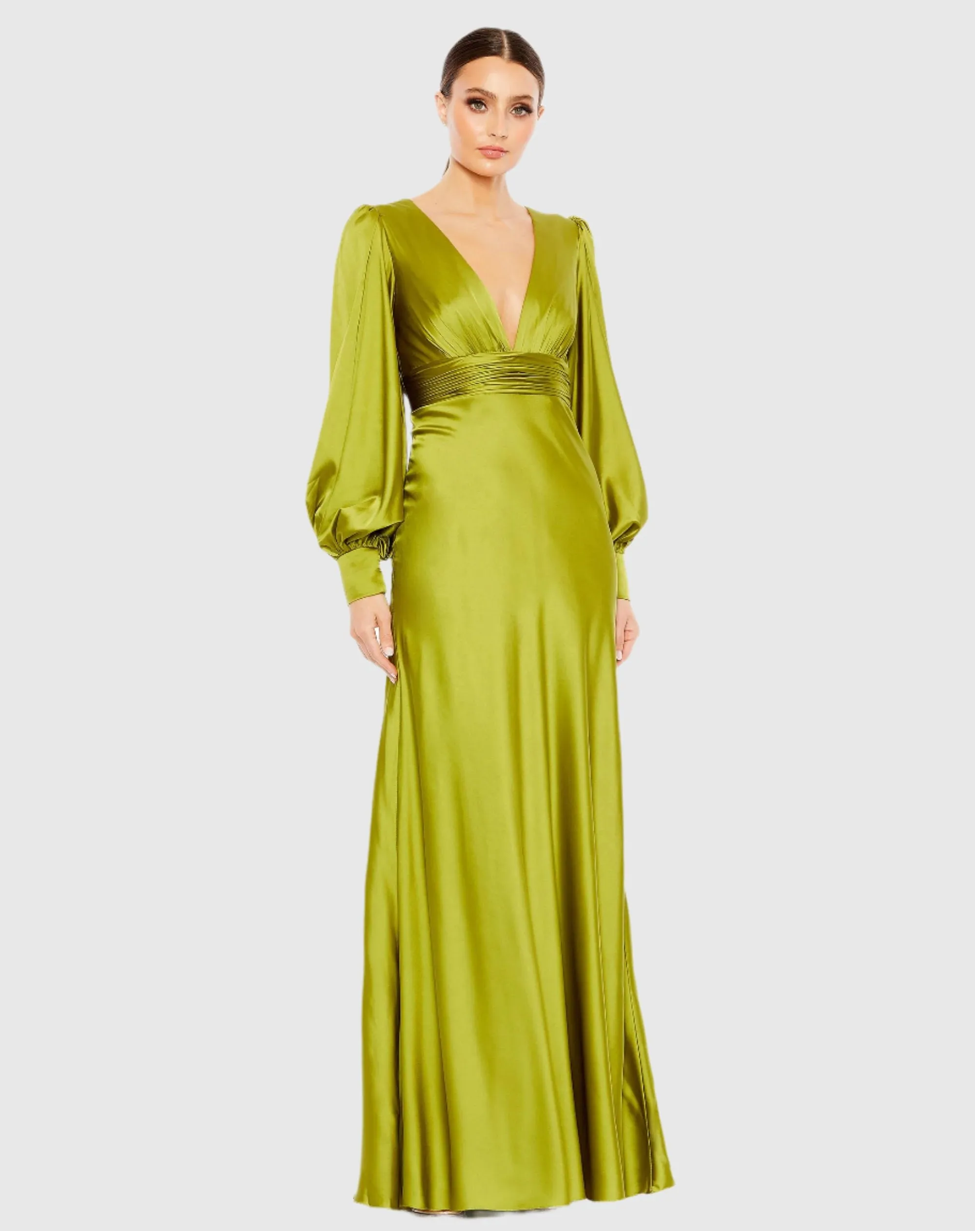 Charmeuse Bishop Sleeve V Neck Gown