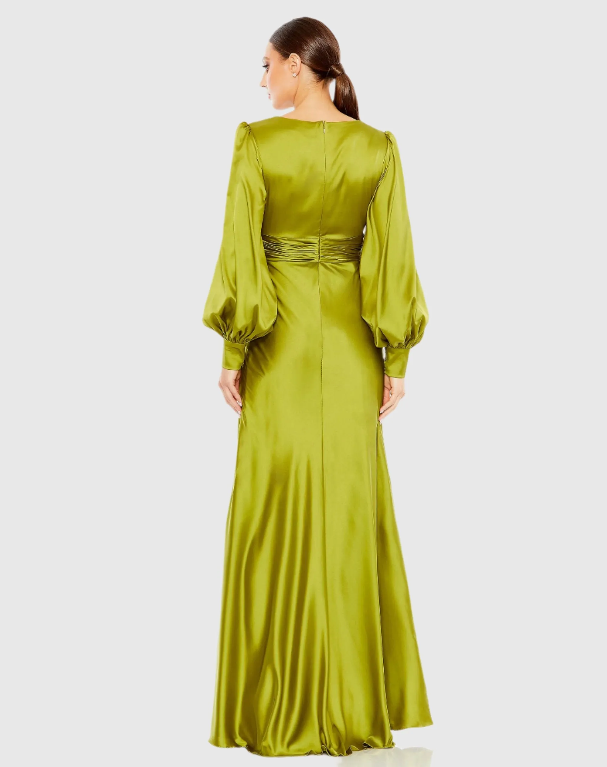 Charmeuse Bishop Sleeve V Neck Gown