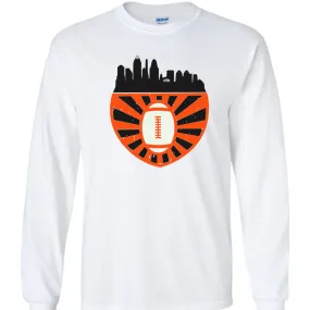 Cincinnati Skyline Football Long Sleeve T-Shirt on White