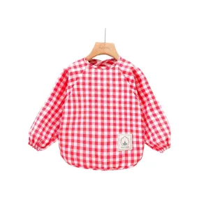 Classic Gingham Style Long-Sleeve Baby Smock in Strawberry