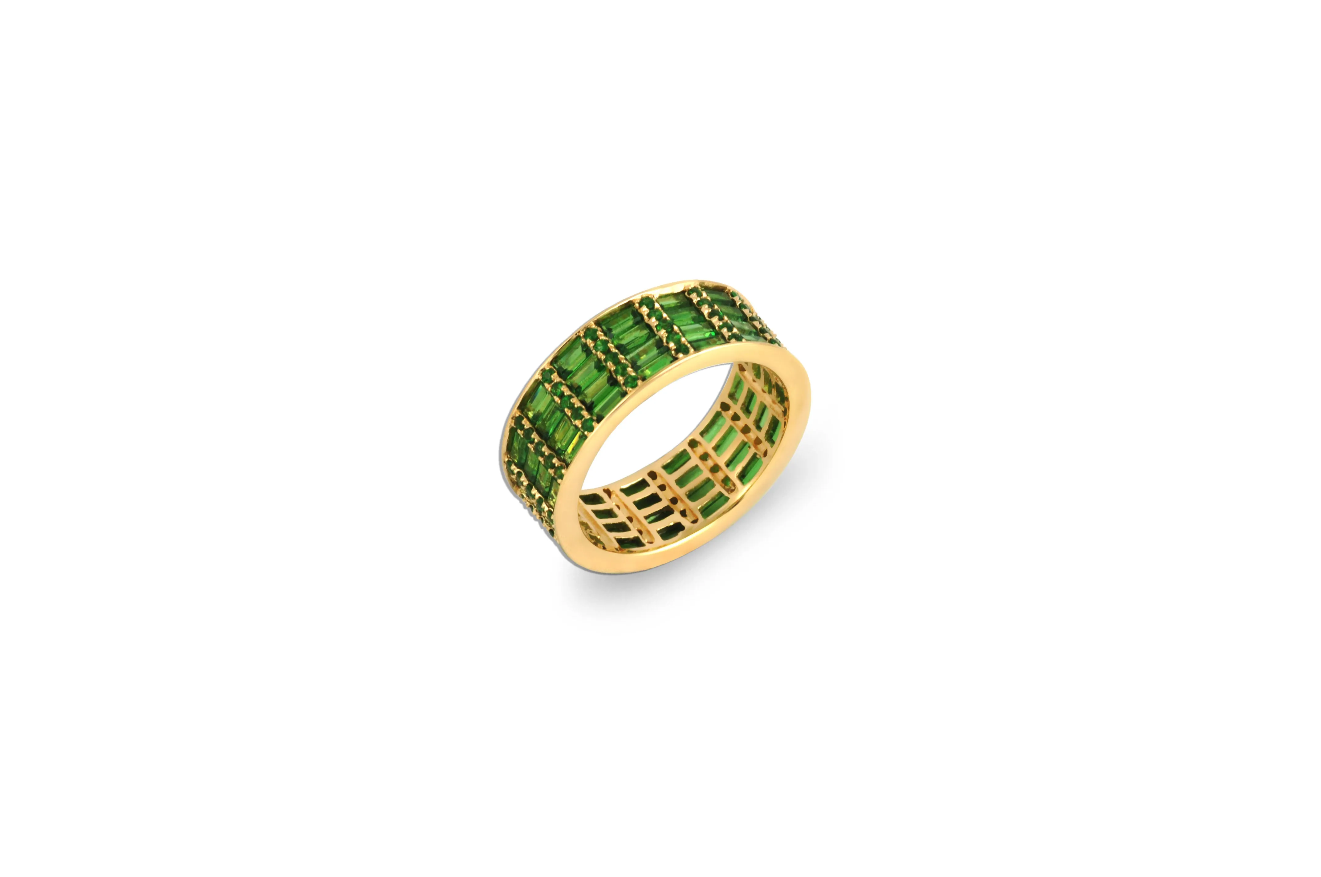 Classic Tsavorite Eternity Cigar 5 Ring set in Yellow Gold