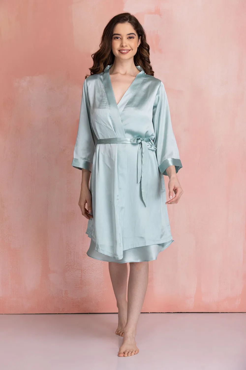 Dust Blue satin Nightgown set