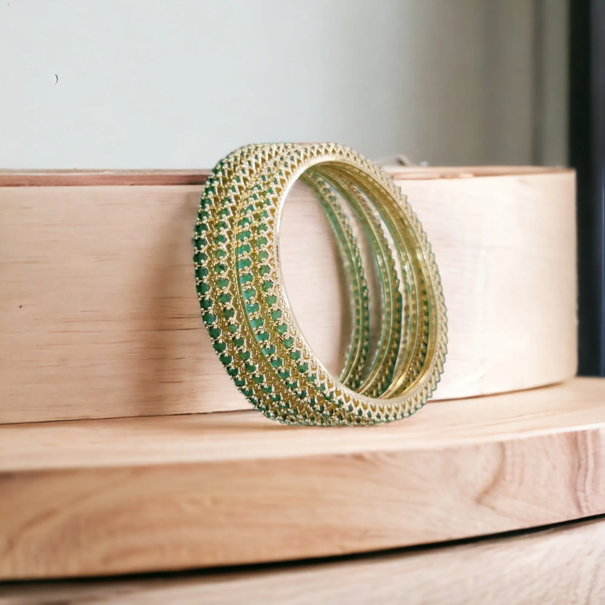 Golden Green Extravaganza Bangles Set (Pack of 4)