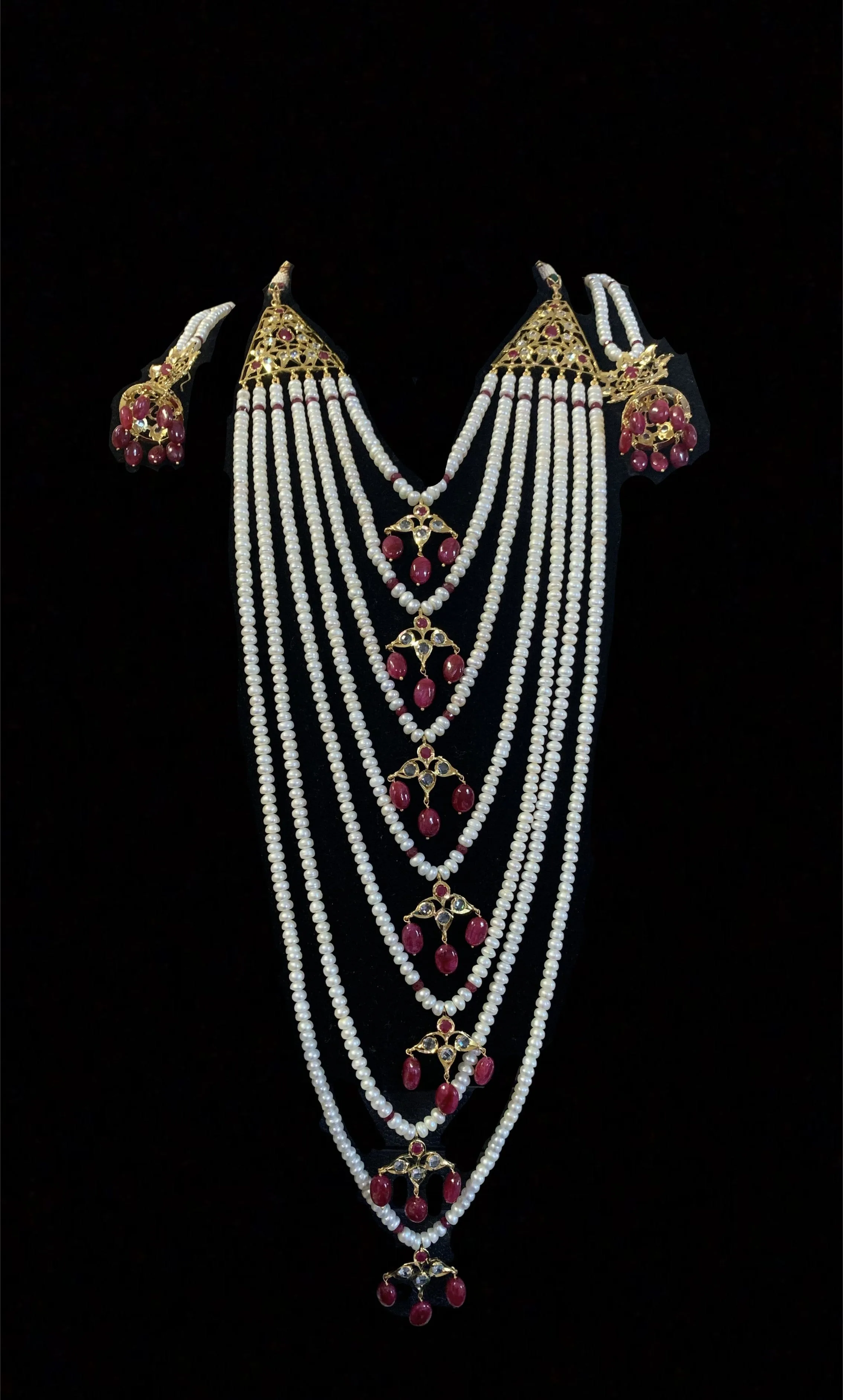 Insia jadavi lacha satlada set in rubies with fresh water pearls ( SHIPS IN 3 WEEKS )