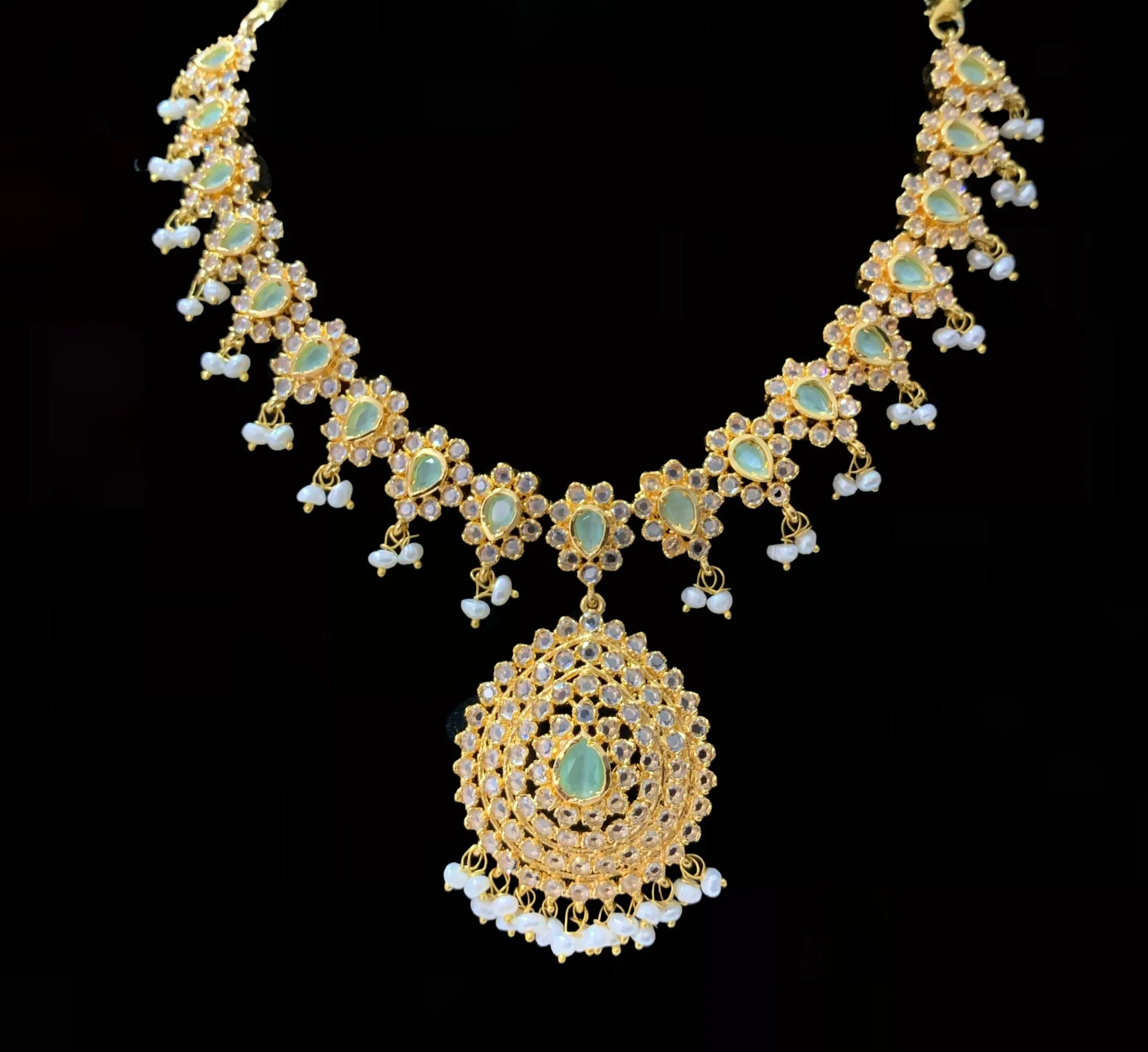 NS130 Zehra mint green  with fresh water pearls  SET  (READY TO SHIP)