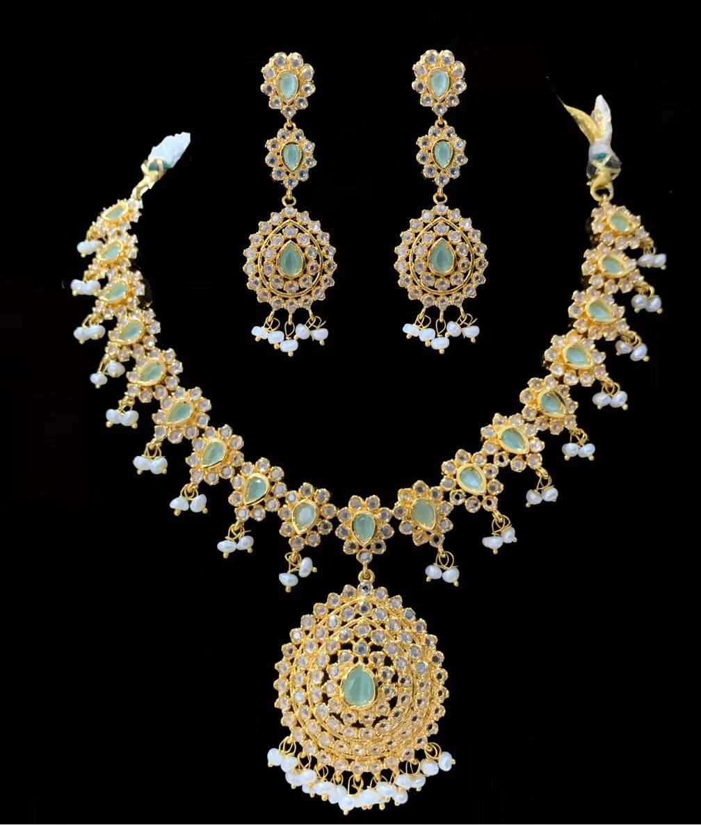 NS130 Zehra mint green  with fresh water pearls  SET  (READY TO SHIP)