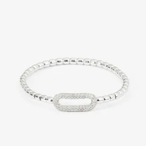 Pave Paper Clip Bracelet 18K White Gold