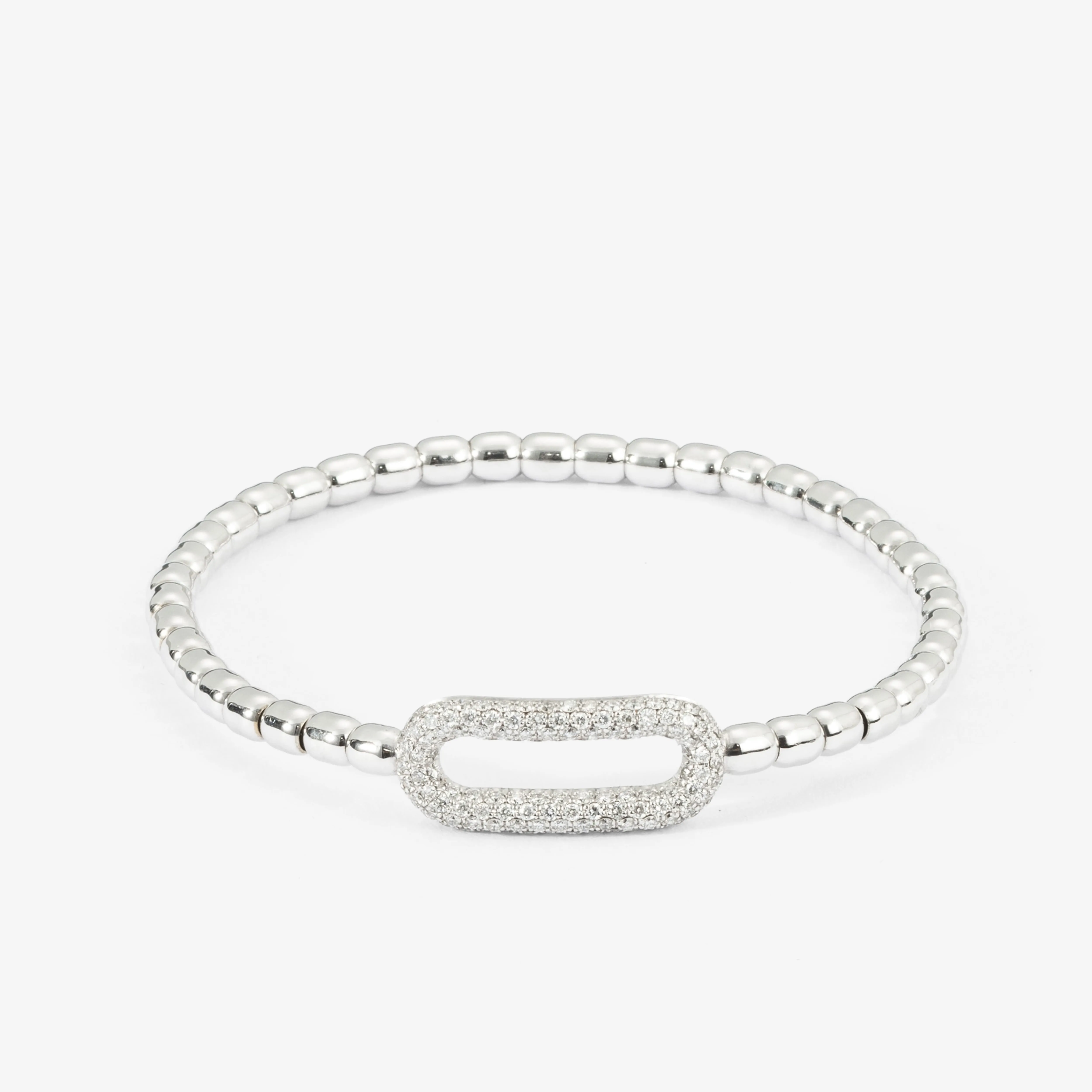 Pave Paper Clip Bracelet 18K White Gold