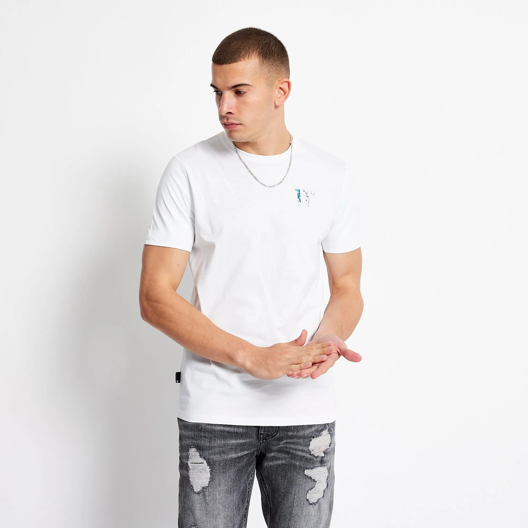 Printed Sleeve Cuff Logo T-Shirt - White / Floral AOP