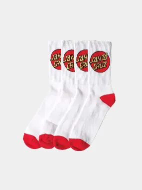 Santa Cruz Classic Dot 4 Pack Crew Socks - White