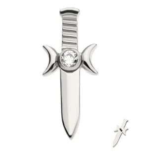 Sword And Moon Phase Clear CZ Internally Threaded Titanium Top