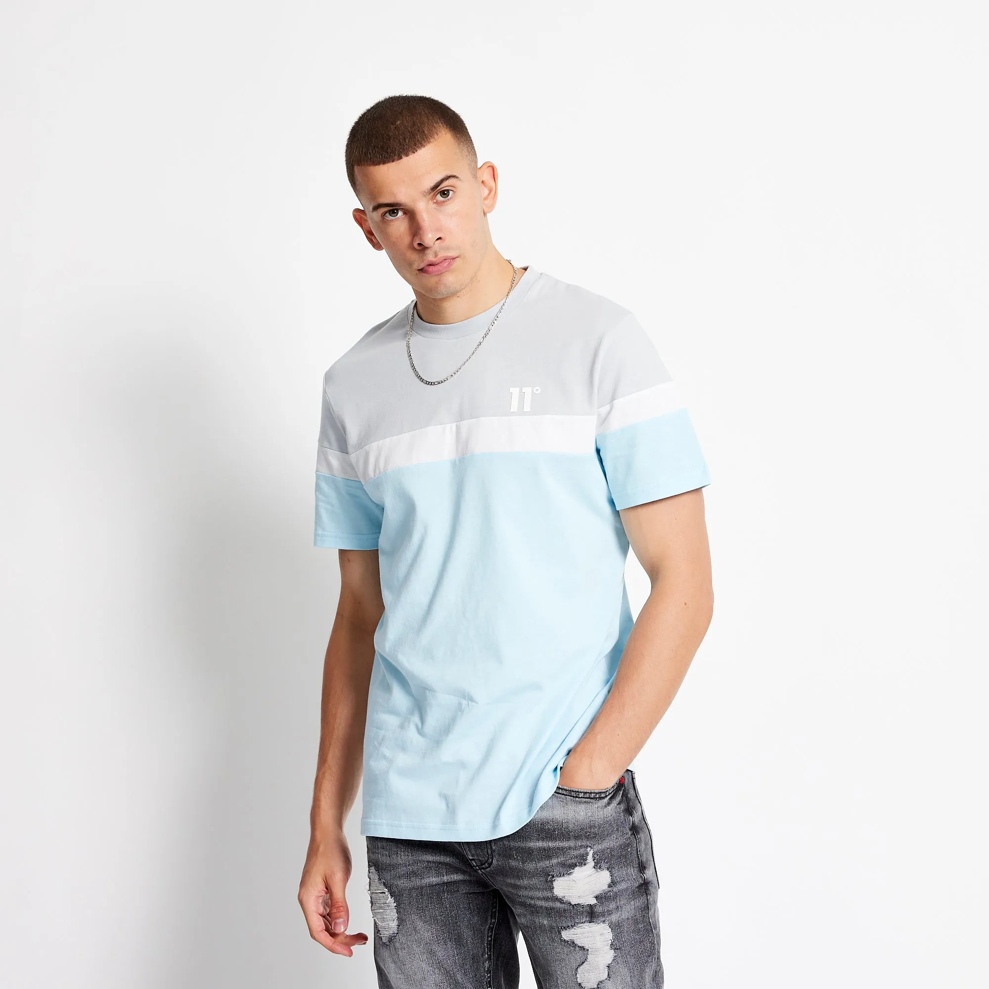 Triple Panel T-Shirt - Ice Blue / Micro Chip / White