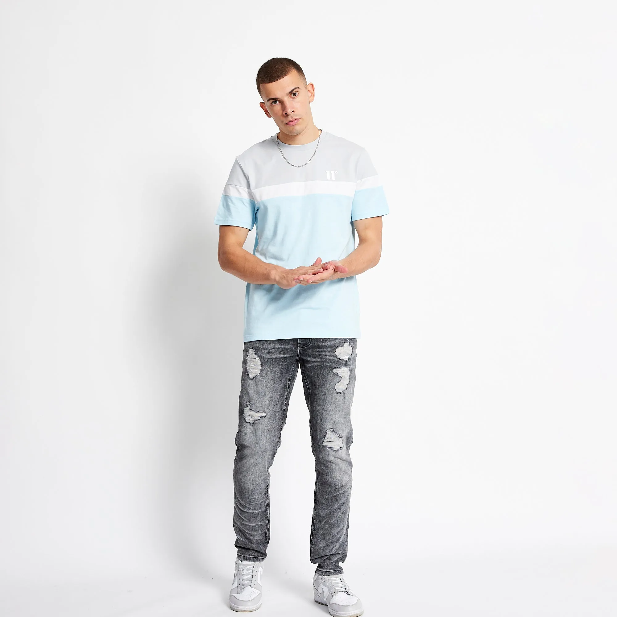 Triple Panel T-Shirt - Ice Blue / Micro Chip / White