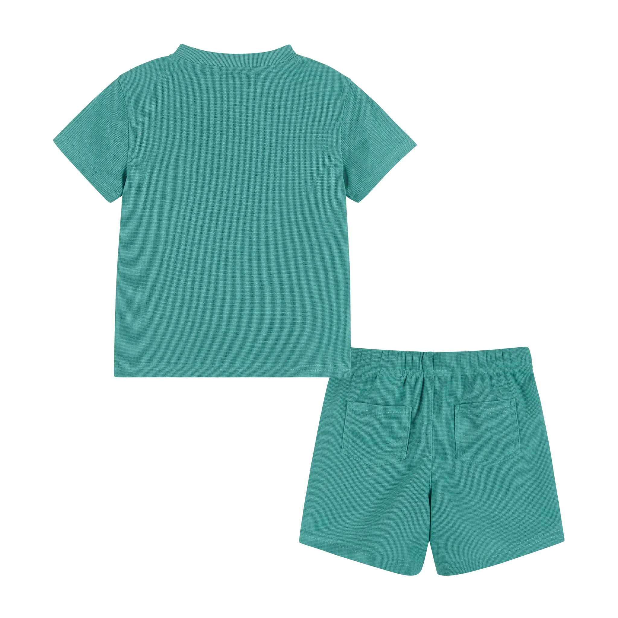 Waffle Knit Henley Top & Shorts Set | Aqua