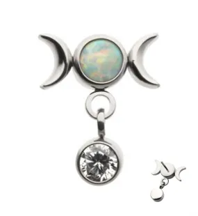 White Opalite Moon Phase Dangle CZ Threadless Top